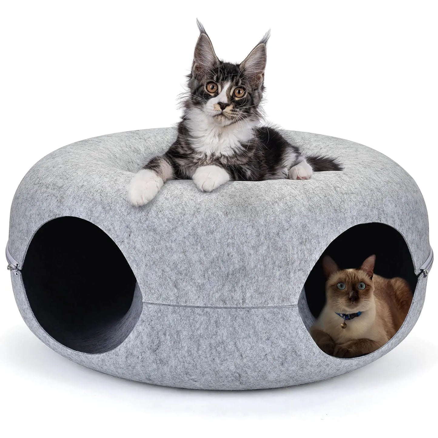 petizer 20" Cat Tunnel Large Cat Donut Tunnel for Indoor Cats Detachable Peekaboo Cat Cave for Cat Hideaway Round Felt Cat House Cat Play Tunnel for Multiple Cats (20 inch Light Grey)