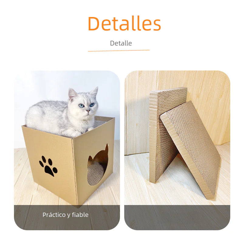 Vertical Cat Scratching Post with Corrugated Paper House