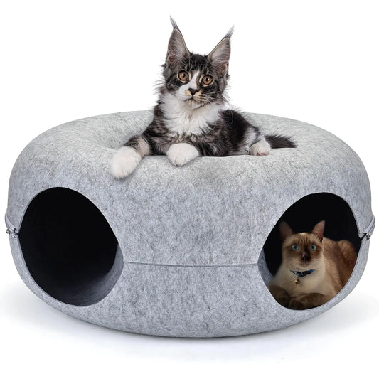 petizer 20" Cat Tunnel Large Cat Donut Tunnel for Indoor Cats Detachable Peekaboo Cat Cave for Cat Hideaway Round Felt Cat House Cat Play Tunnel for Multiple Cats (20 inch Light Grey)